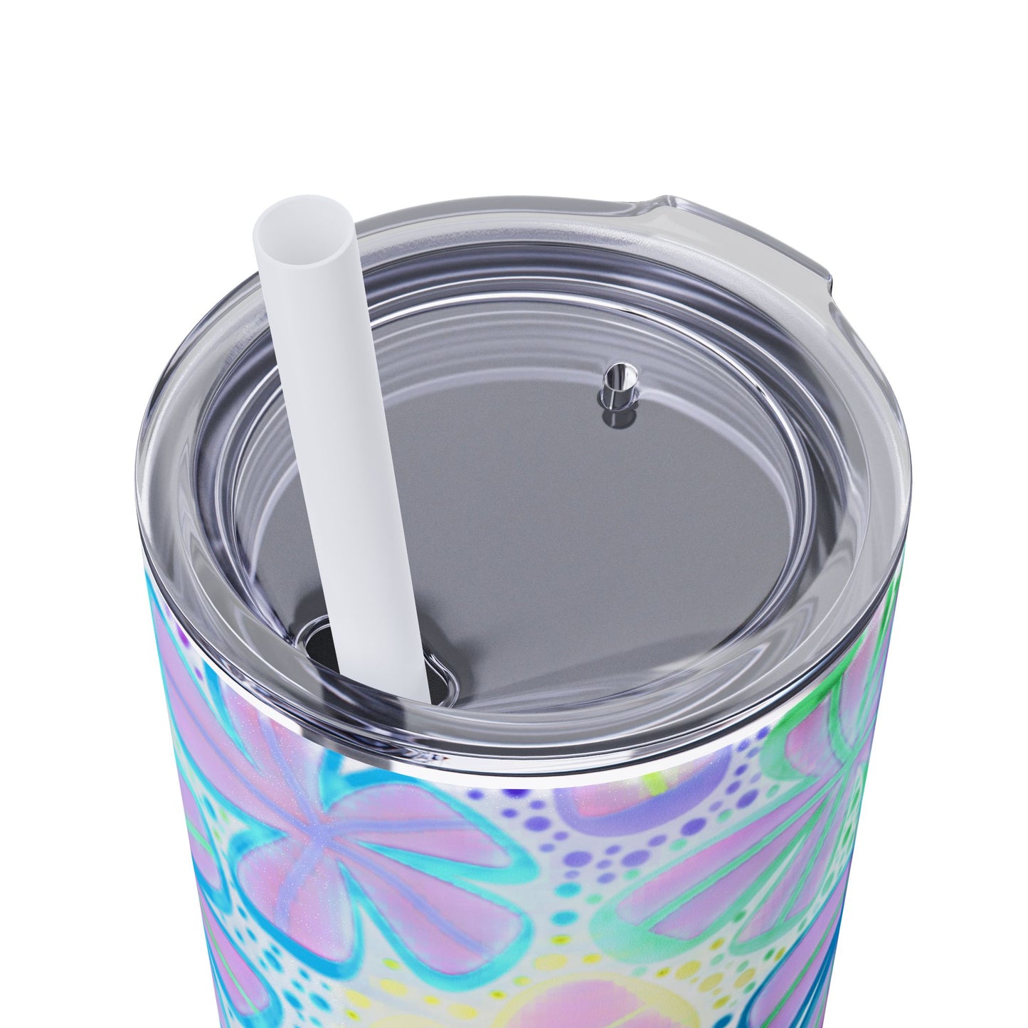 Pastel Butterfly Tumbler, 20oz Drinkware, Spring Decor, Cute Gift for Her, Eco-Friendly Cup, Floral Water Bottle