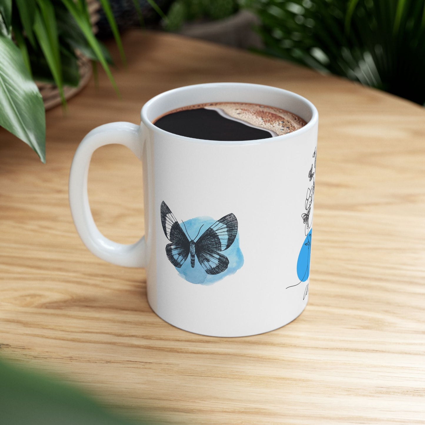 Elegant Woman Butterfly Ceramic Mug | Inspirational Gift, Art Coffee Cup, Unique Design, Home Decor, Mother's Day Gift