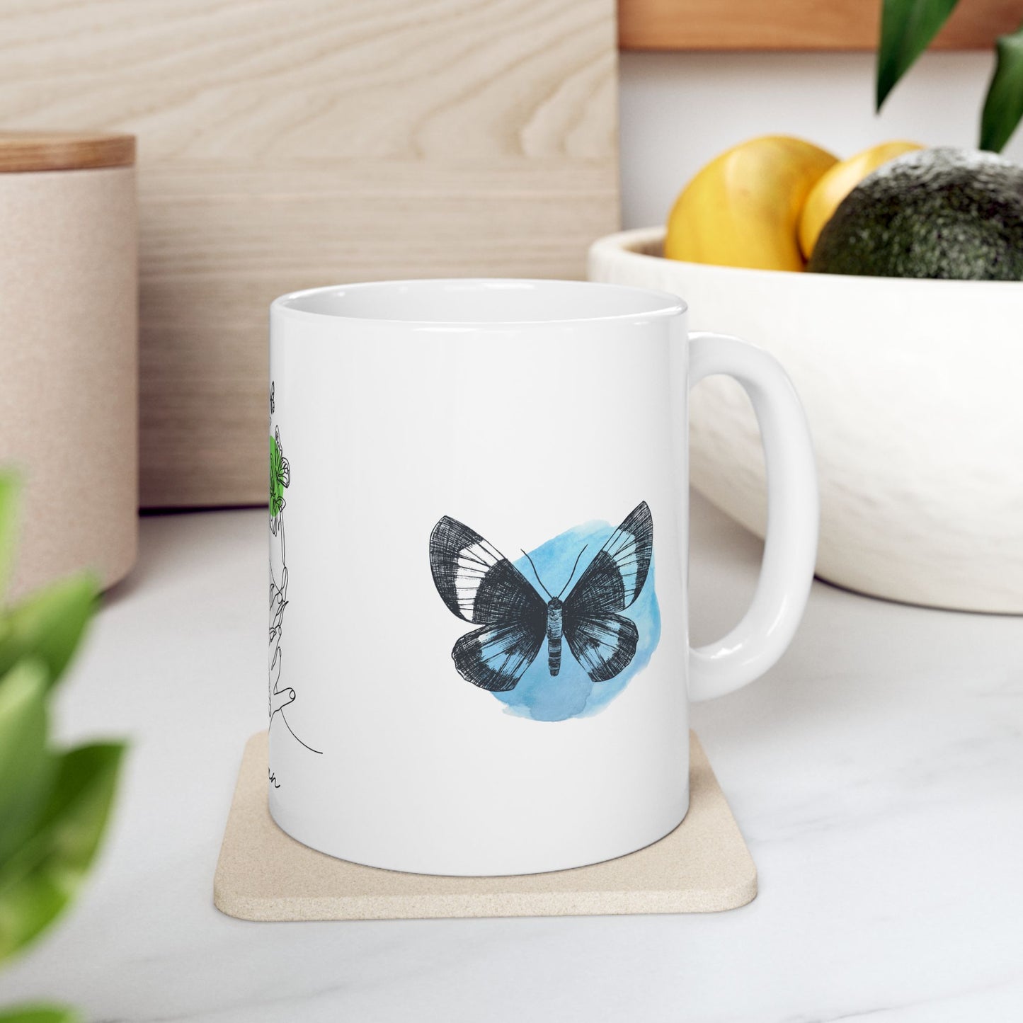 Elegant Woman Butterfly Ceramic Mug | Inspirational Gift, Art Coffee Cup, Unique Design, Home Decor, Mother's Day Gift