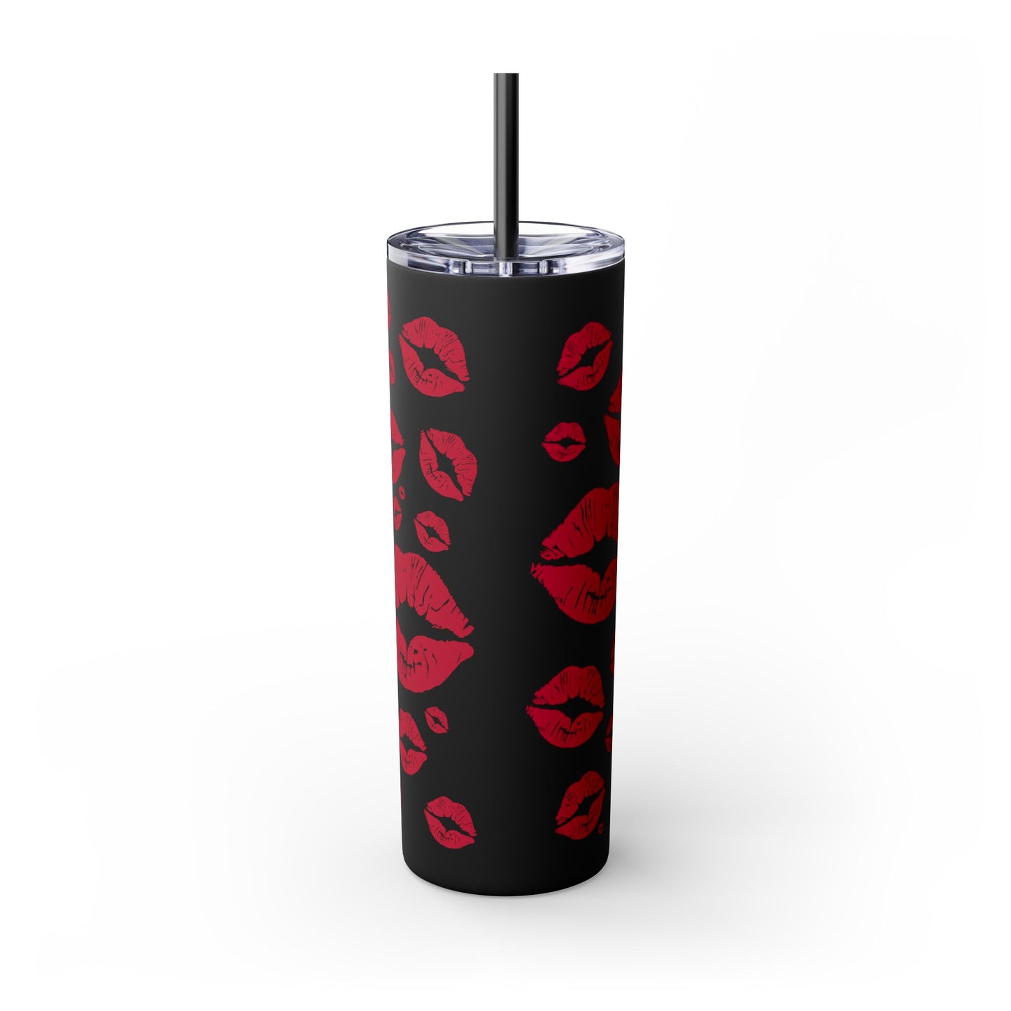 Red Lips Kiss Mark Skinny Tumbler, 20oz | Kiss Print Drinkware | Cute Gift for Her | Travel Mug | Valentine's Day, Wedding Favor