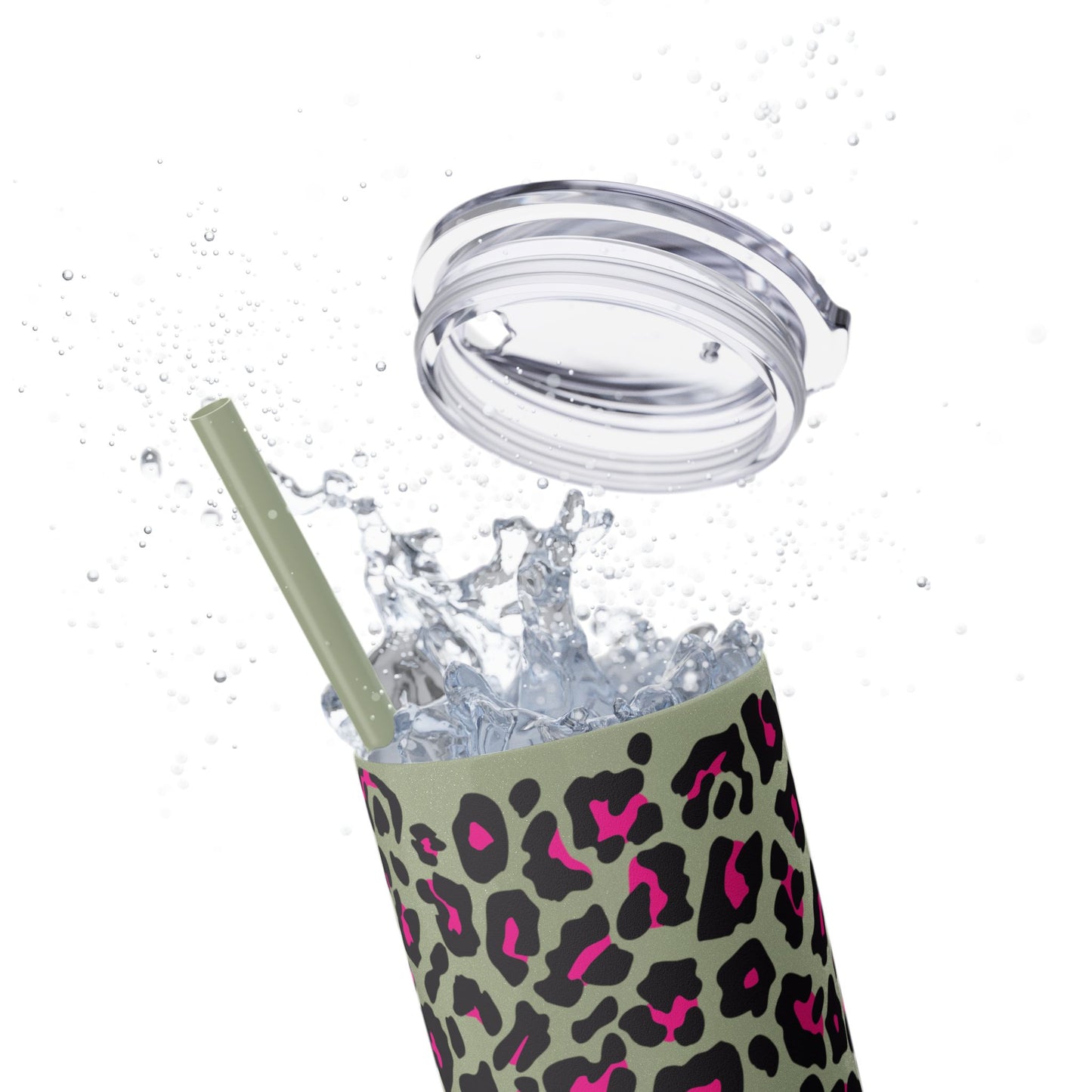Trendy Leopard Print Skinny Tumbler, 20oz | Stylish Drinkware for Home, Office, Gifts, Reusable Straw, Animal Print