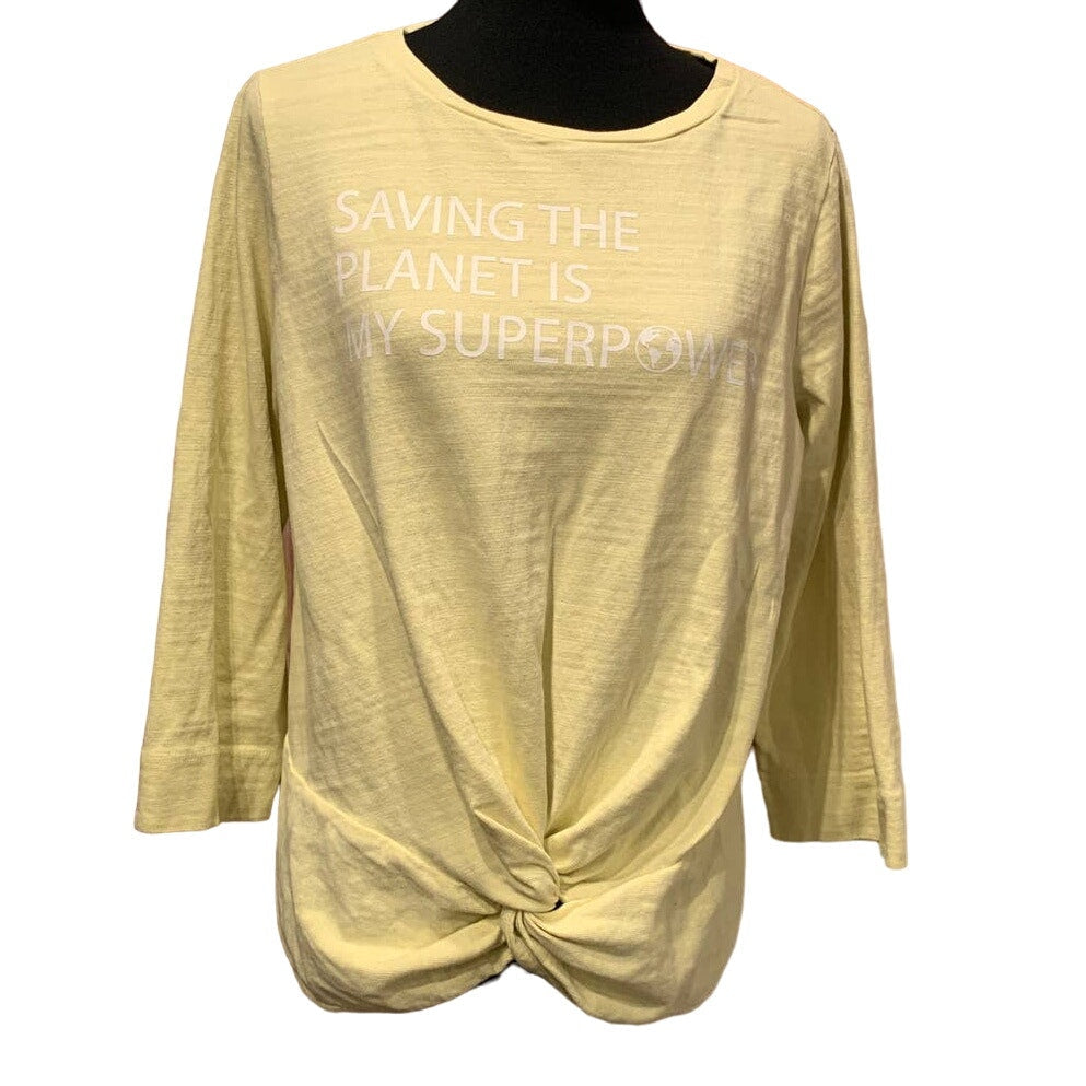 Hand Printed Upcycled Womens Large Saving the Planet is My Superpower Top
