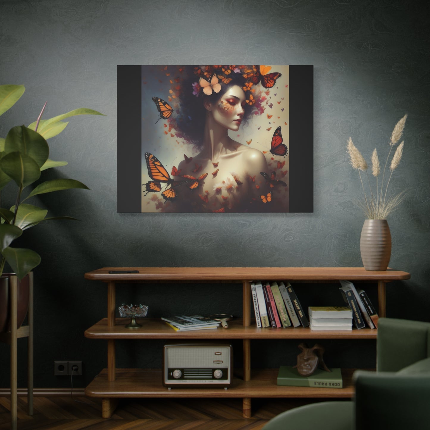 Canvas Wall Art - Butterfly Woman Print, Floral Home Decor, Unique Gift for Nature Lovers, Birthday Decoration, Whimsical Art