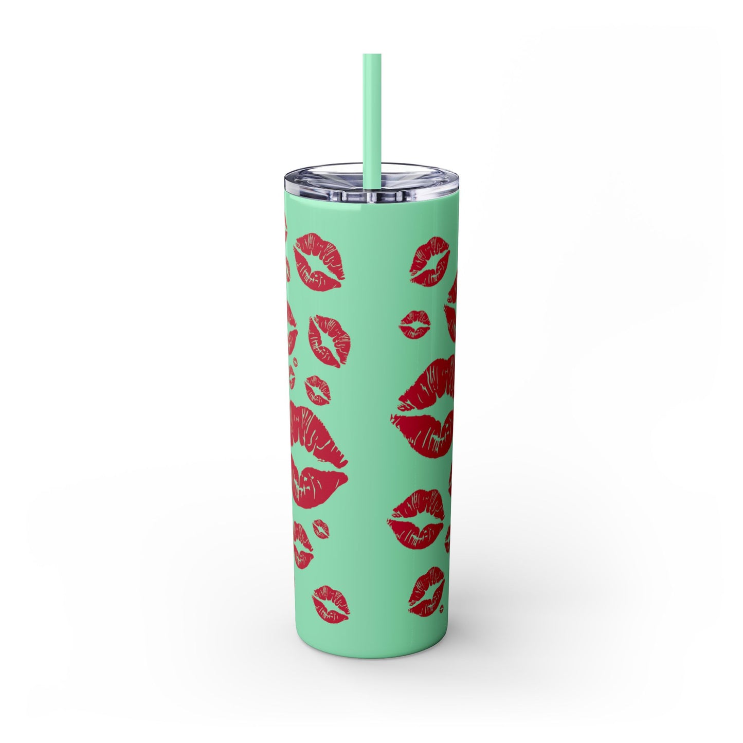 Red Lips Kiss Mark Skinny Tumbler, 20oz | Kiss Print Drinkware | Cute Gift for Her | Travel Mug | Valentine's Day, Wedding Favor