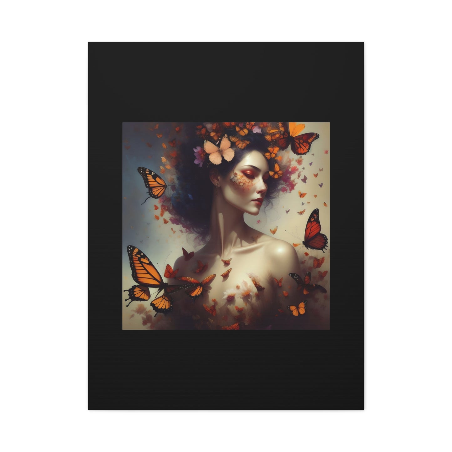 Canvas Wall Art - Butterfly Woman Print, Floral Home Decor, Unique Gift for Nature Lovers, Birthday Decoration, Whimsical Art