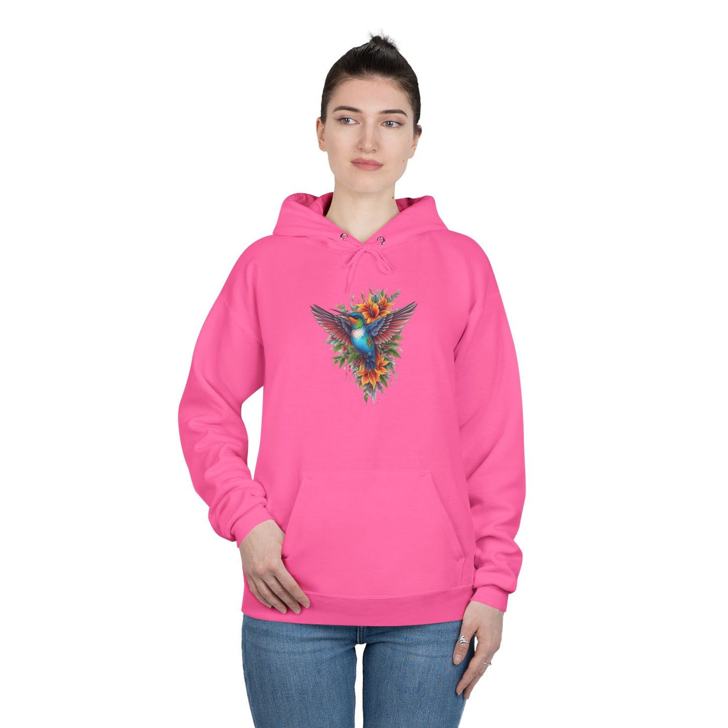 Vibrant Hummingbird Hoodie, Eco-Friendly Pullover, Perfect Gift for Nature Lovers, Spring Fashion, Unique Floral Design