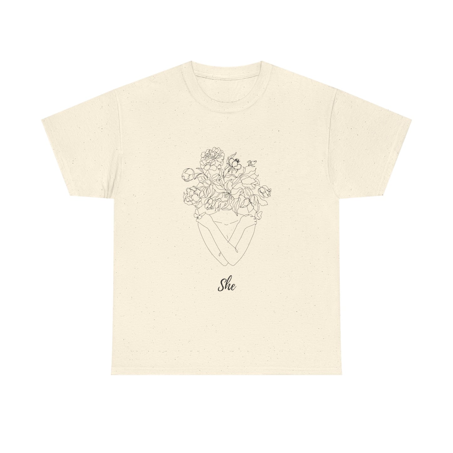 SHE Floral Love Unisex Heavy Cotton Tee, Casual T-Shirt, Gift for Her, Summer Fashion, Relaxed Fit Tee