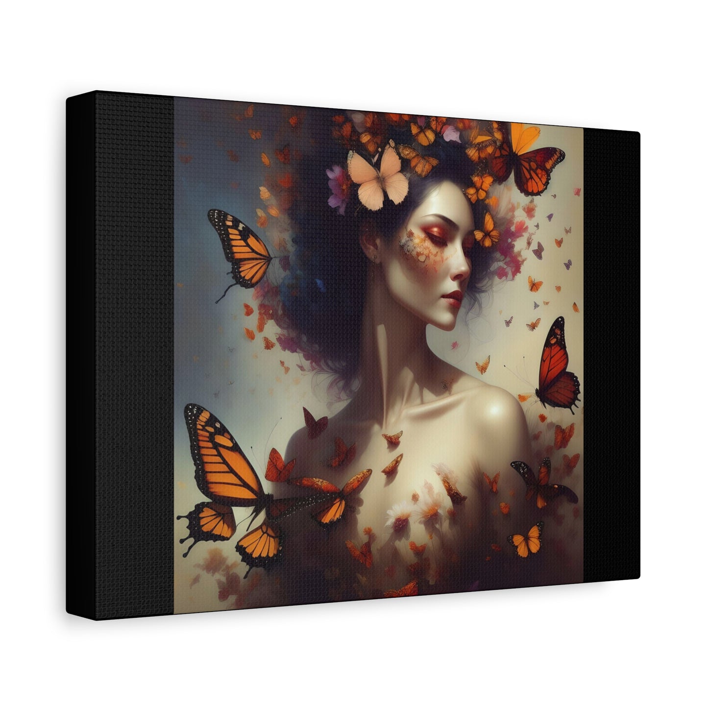Canvas Wall Art - Butterfly Woman Print, Floral Home Decor, Unique Gift for Nature Lovers, Birthday Decoration, Whimsical Art