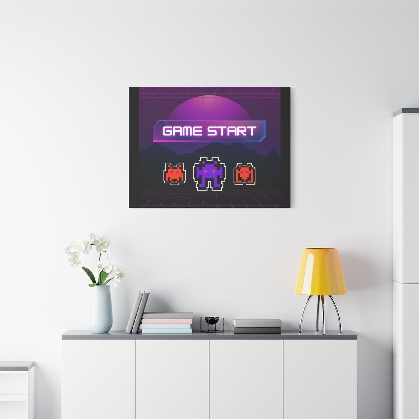 Retro Game Start Canvas Art Print | 80s Gaming Wall Decor, Gamer Gift, Pixel Art, Nostalgic Artwork, Home Decor