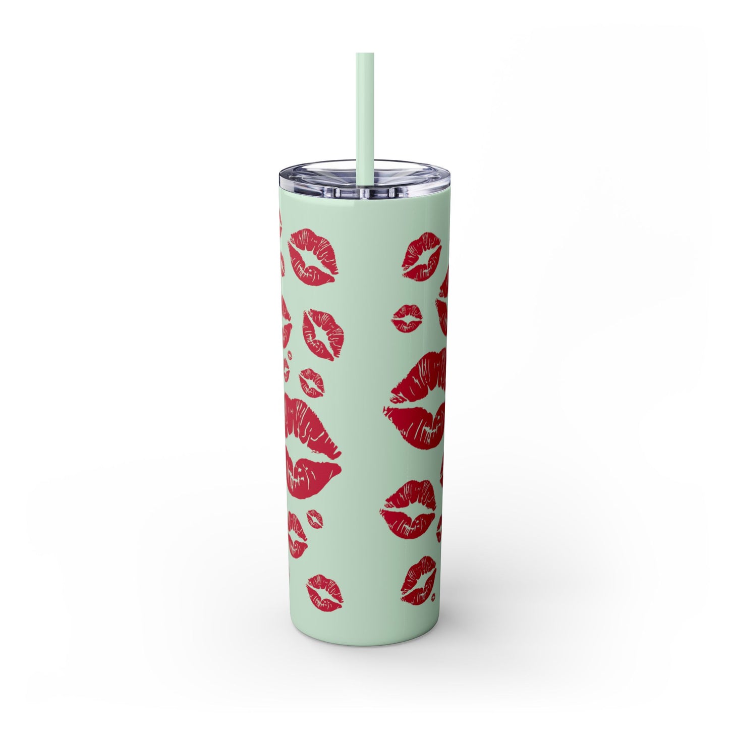 Red Lips Kiss Mark Skinny Tumbler, 20oz | Kiss Print Drinkware | Cute Gift for Her | Travel Mug | Valentine's Day, Wedding Favor