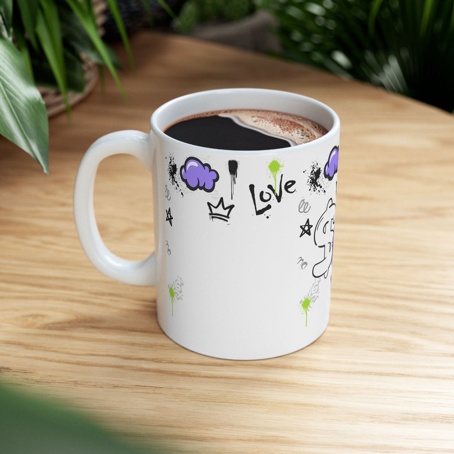 Trendy LOVE Graffiti Ceramic Mug, Unique Gift for Teens, Street Art Coffee Cup, Fun Drinkware for Birthdays, Cool Personalized Cup