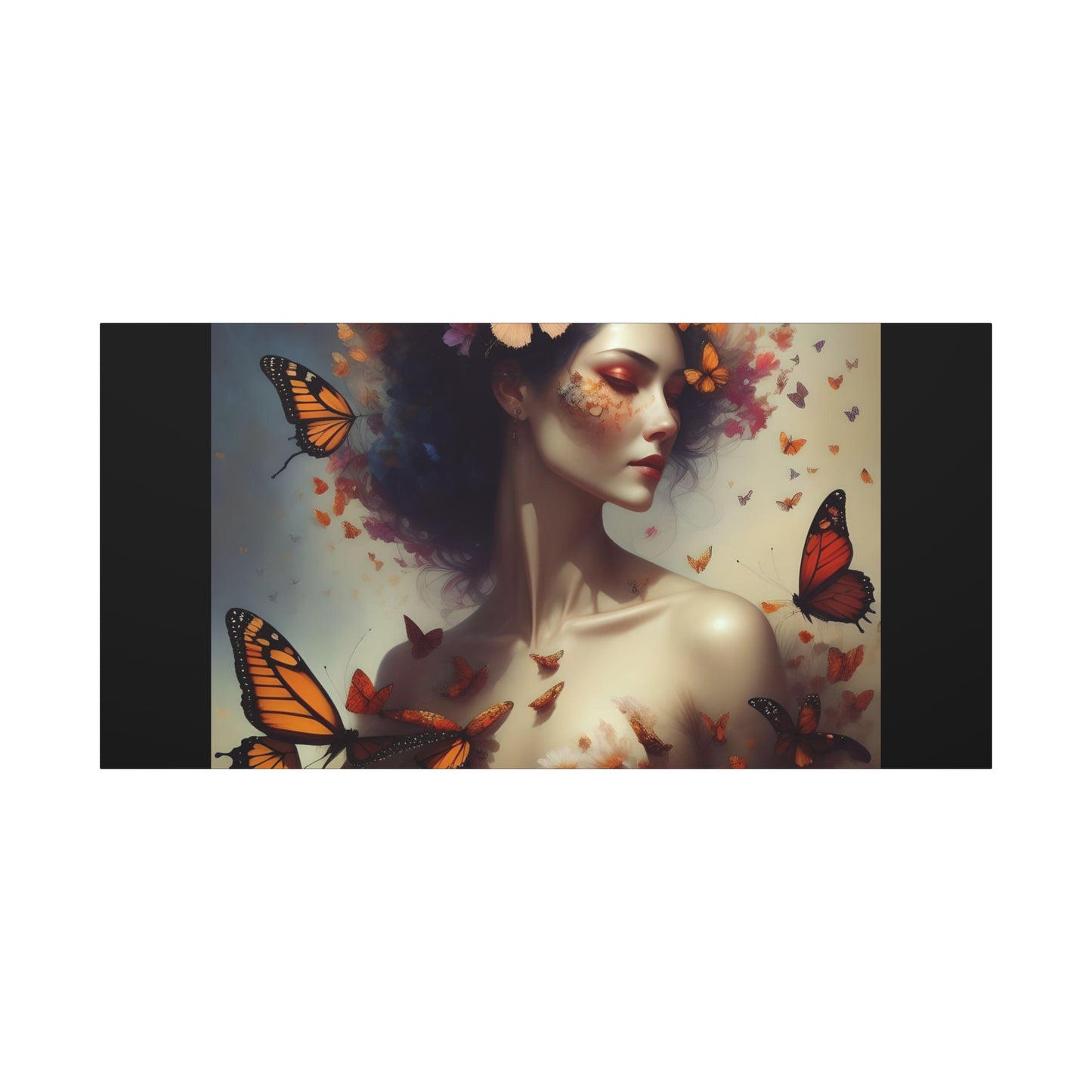 Canvas Wall Art - Butterfly Woman Print, Floral Home Decor, Unique Gift for Nature Lovers, Birthday Decoration, Whimsical Art