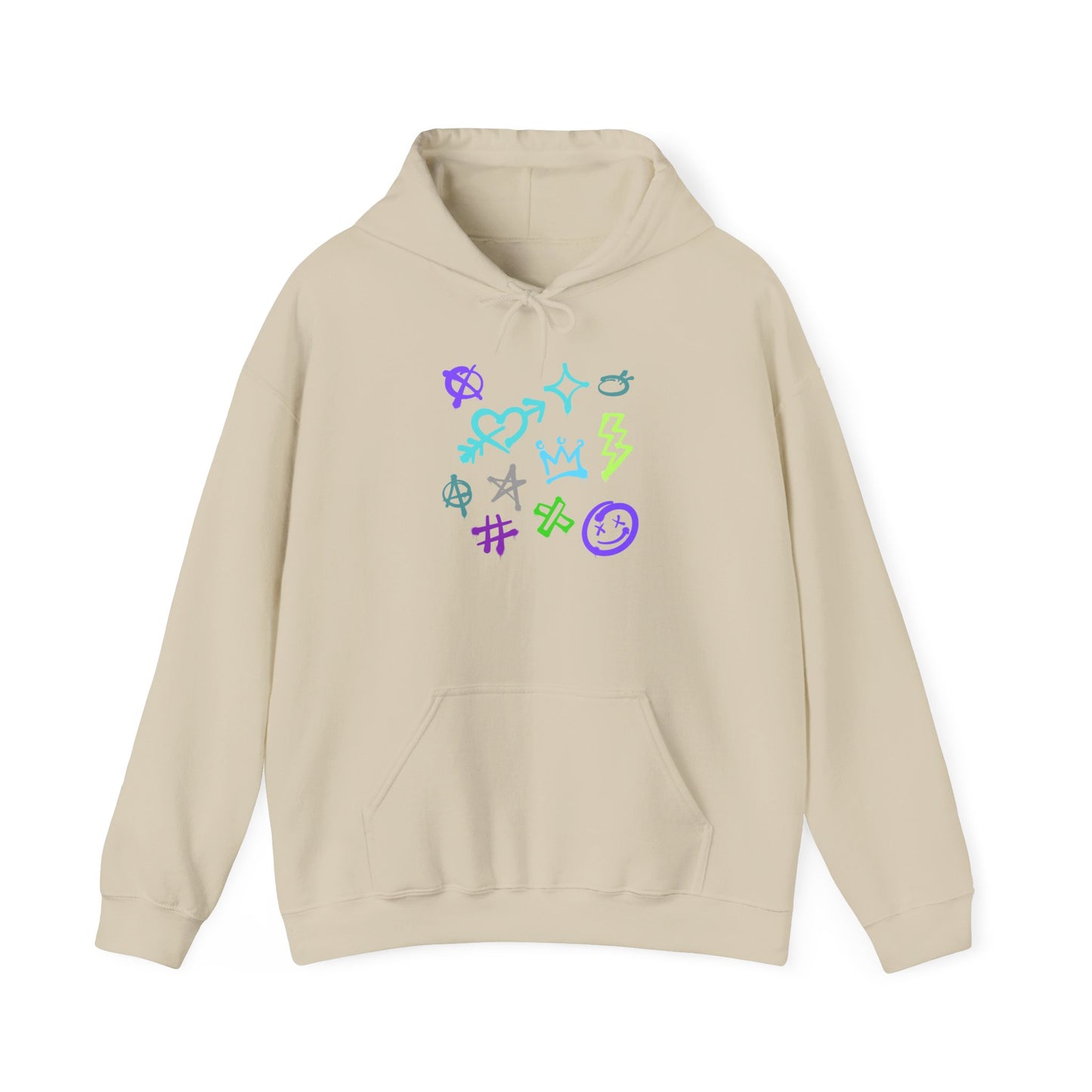 Colorful Unisex Heavy Blend Hooded Sweatshirt with Unique Symbols