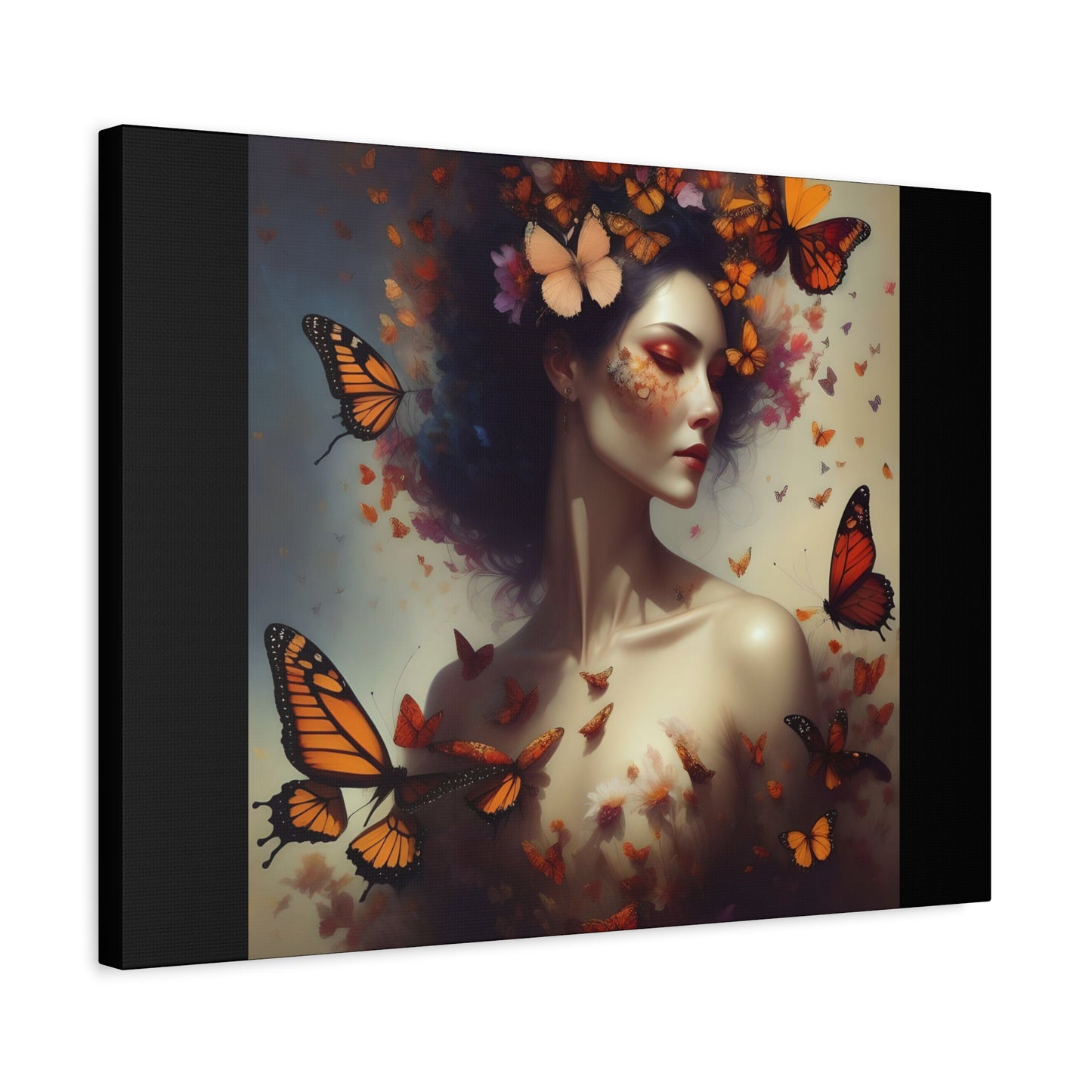 Canvas Wall Art - Butterfly Woman Print, Floral Home Decor, Unique Gift for Nature Lovers, Birthday Decoration, Whimsical Art