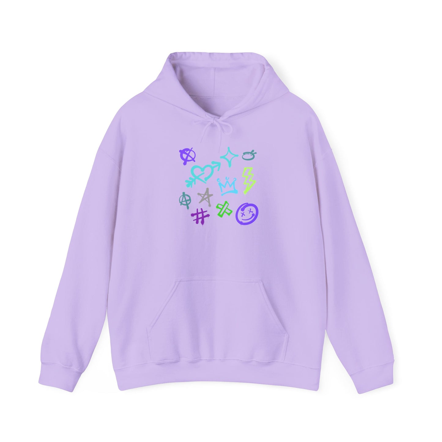 Colorful Unisex Heavy Blend Hooded Sweatshirt with Unique Symbols