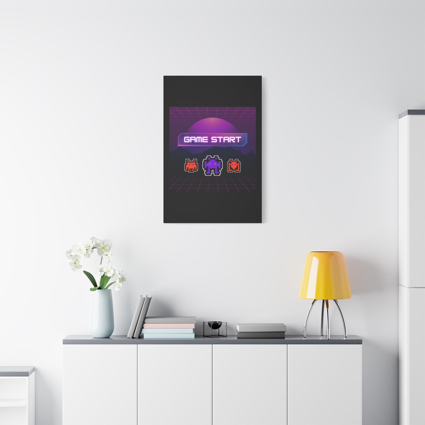 Retro Game Start Canvas Art Print | 80s Gaming Wall Decor, Gamer Gift, Pixel Art, Nostalgic Artwork, Home Decor
