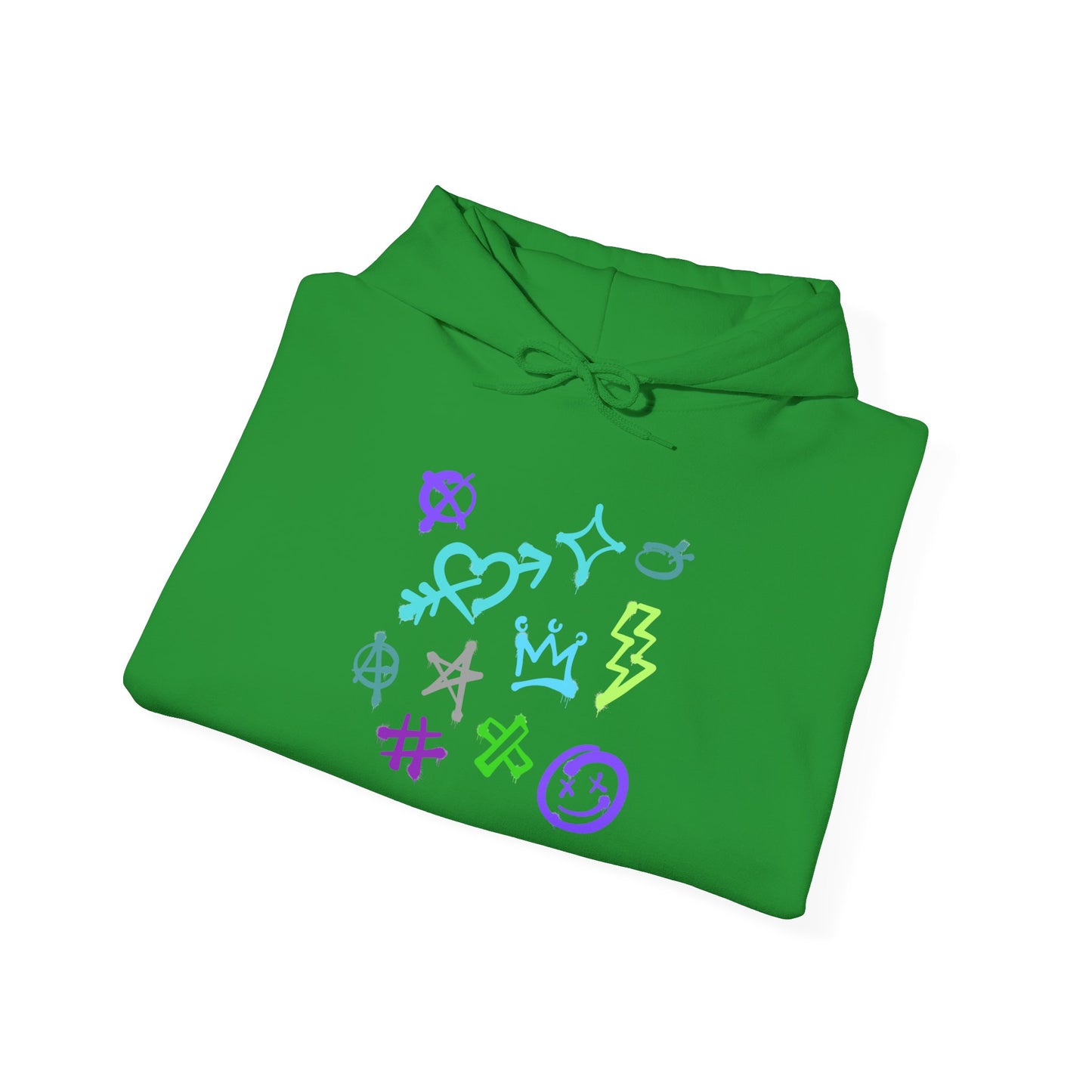 Colorful Unisex Heavy Blend Hooded Sweatshirt with Unique Symbols