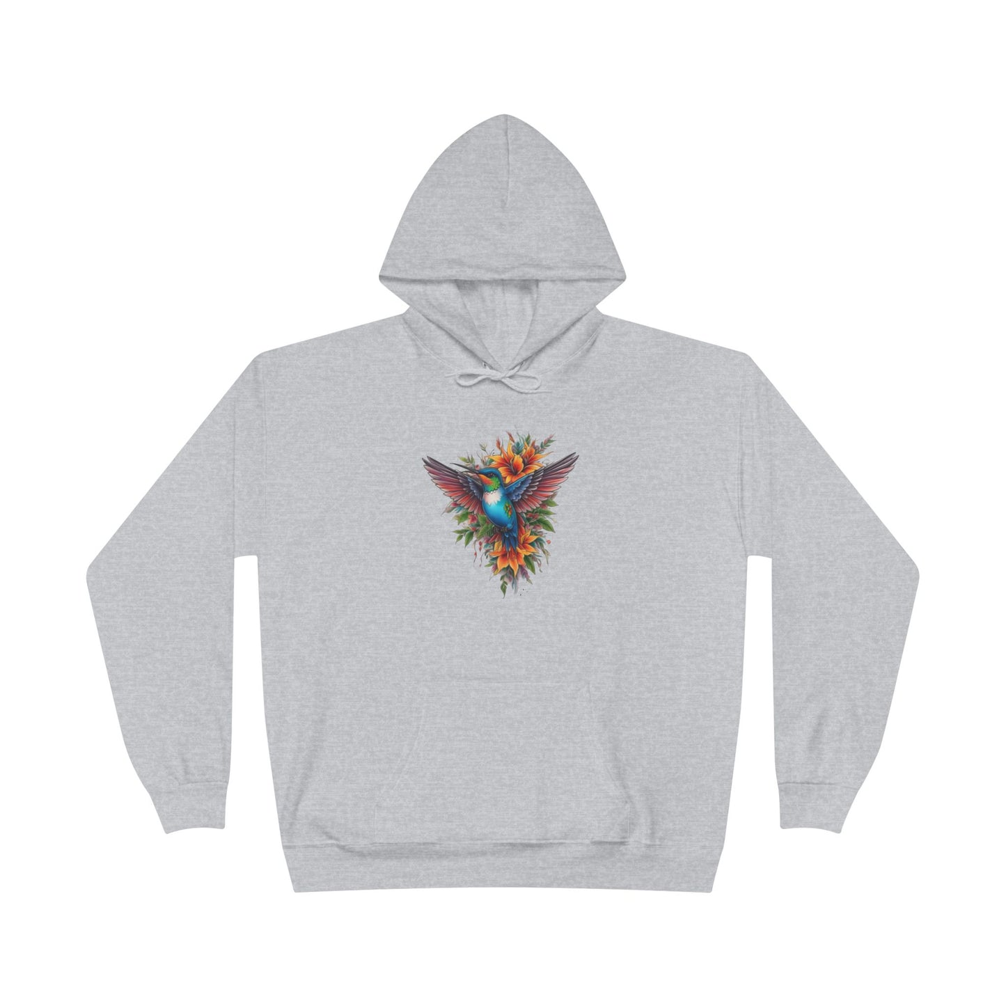 Vibrant Hummingbird Hoodie, Eco-Friendly Pullover, Perfect Gift for Nature Lovers, Spring Fashion, Unique Floral Design