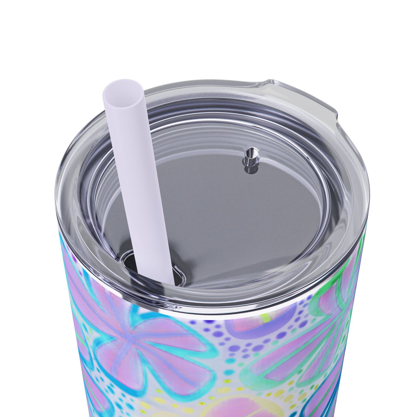 Pastel Butterfly Tumbler, 20oz Drinkware, Spring Decor, Cute Gift for Her, Eco-Friendly Cup, Floral Water Bottle
