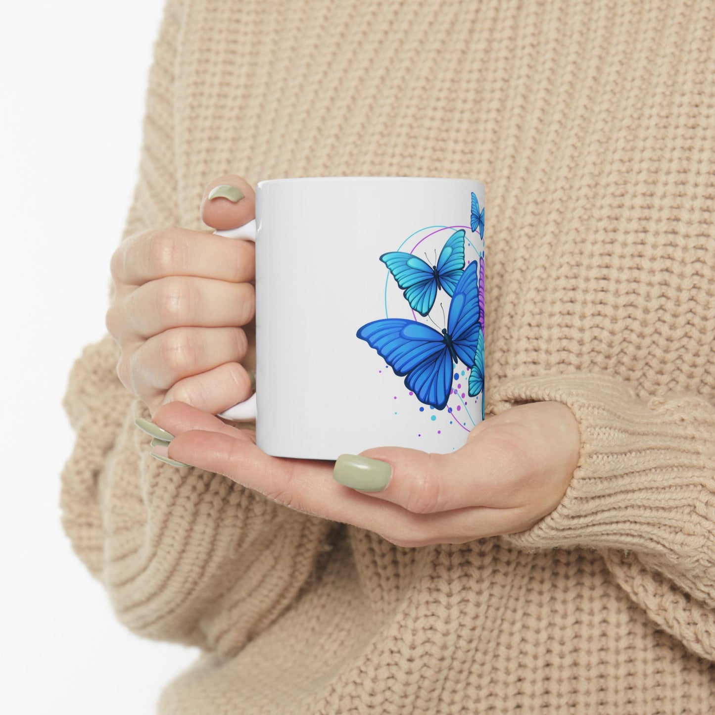 Butterfly Dreams Ceramic Mug, Colorful Butterfly Mug, Blue and Purple Mug, Nature Lover Gift, Spring Decor, Eco-Friendly Coffee Cup