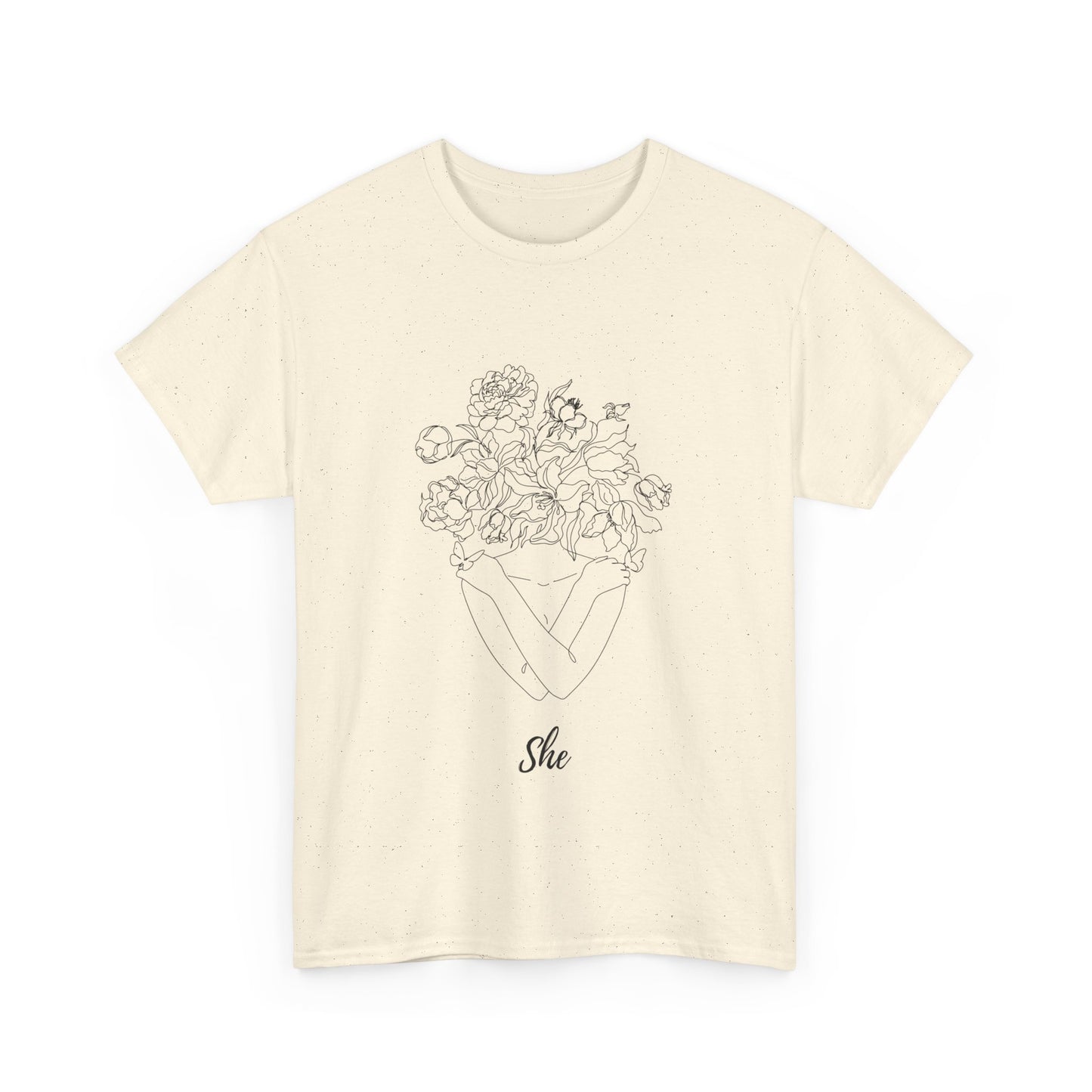 SHE Floral Love Unisex Heavy Cotton Tee, Casual T-Shirt, Gift for Her, Summer Fashion, Relaxed Fit Tee