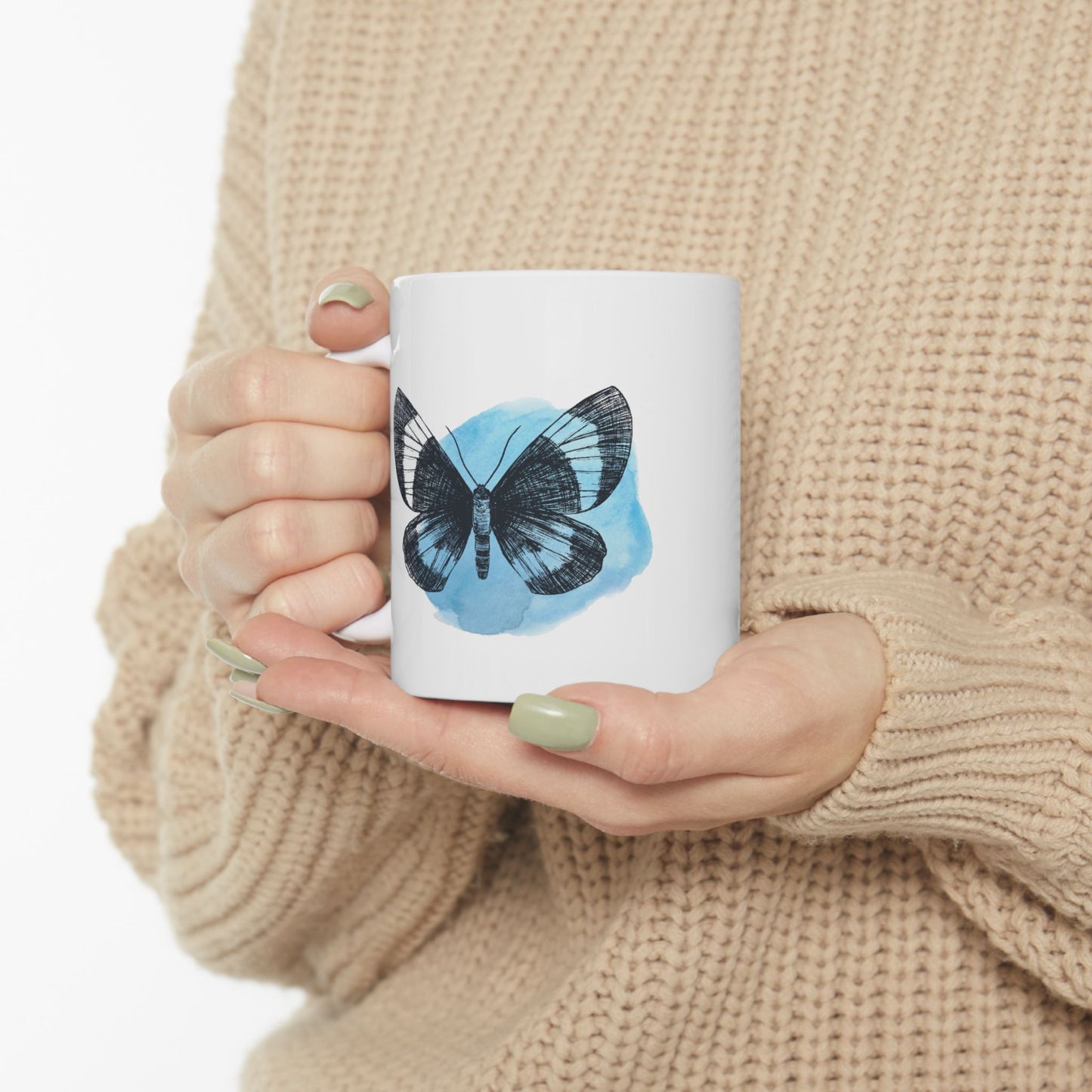 Blue Butterfly Art Ceramic Mug | Cute Coffee Cup, Gift for Nature Lovers, Home Decor, Perfect for Birthdays & Holidays