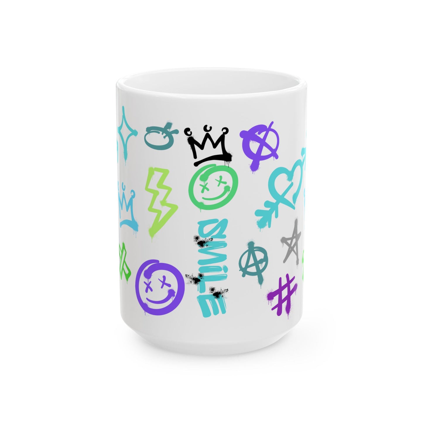 SMILE Vibrant Graffiti Ceramic Mug, Art Mug, Unique Gift, Inspirational Mug, Coffee Cup, Fun Drinkware