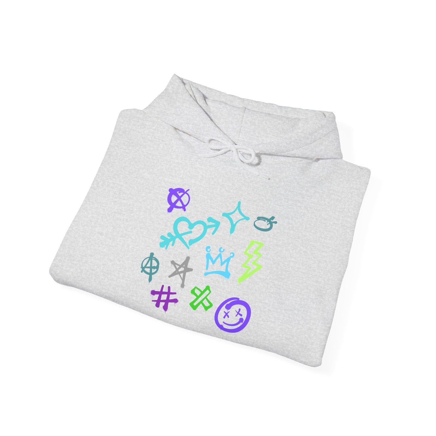 Colorful Unisex Heavy Blend Hooded Sweatshirt with Unique Symbols