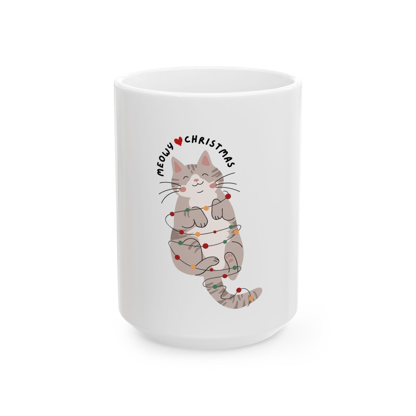 Meowy Christmas Merry Christmas Cat Mug, Cute Kitty Coffee Cup, Holiday Drinkware, Cat Lover Gift, Festive Ceramic Mug
