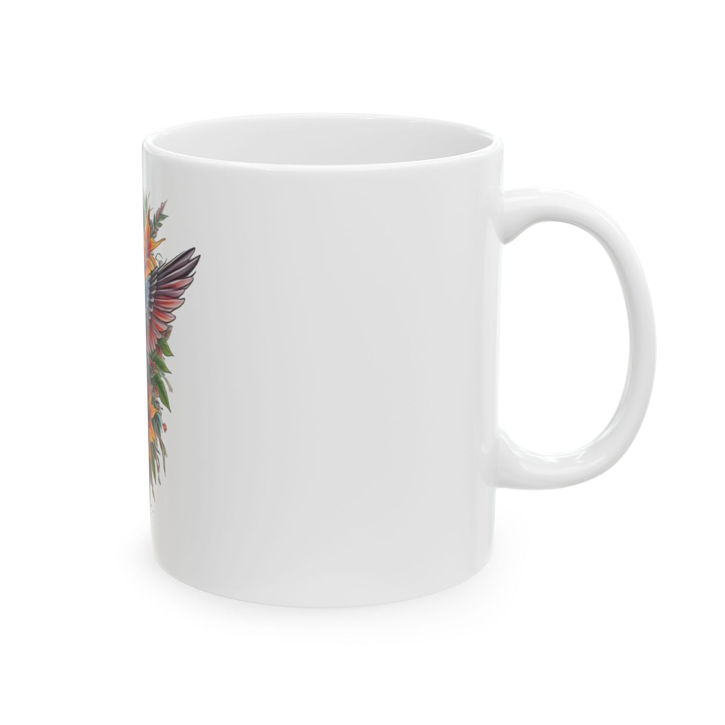 Vibrant Hummingbird Ceramic Mug, Colorful Coffee Cup, Nature Lover Gift, Floral Artwork Mug, Perfect for Tea and Coffee