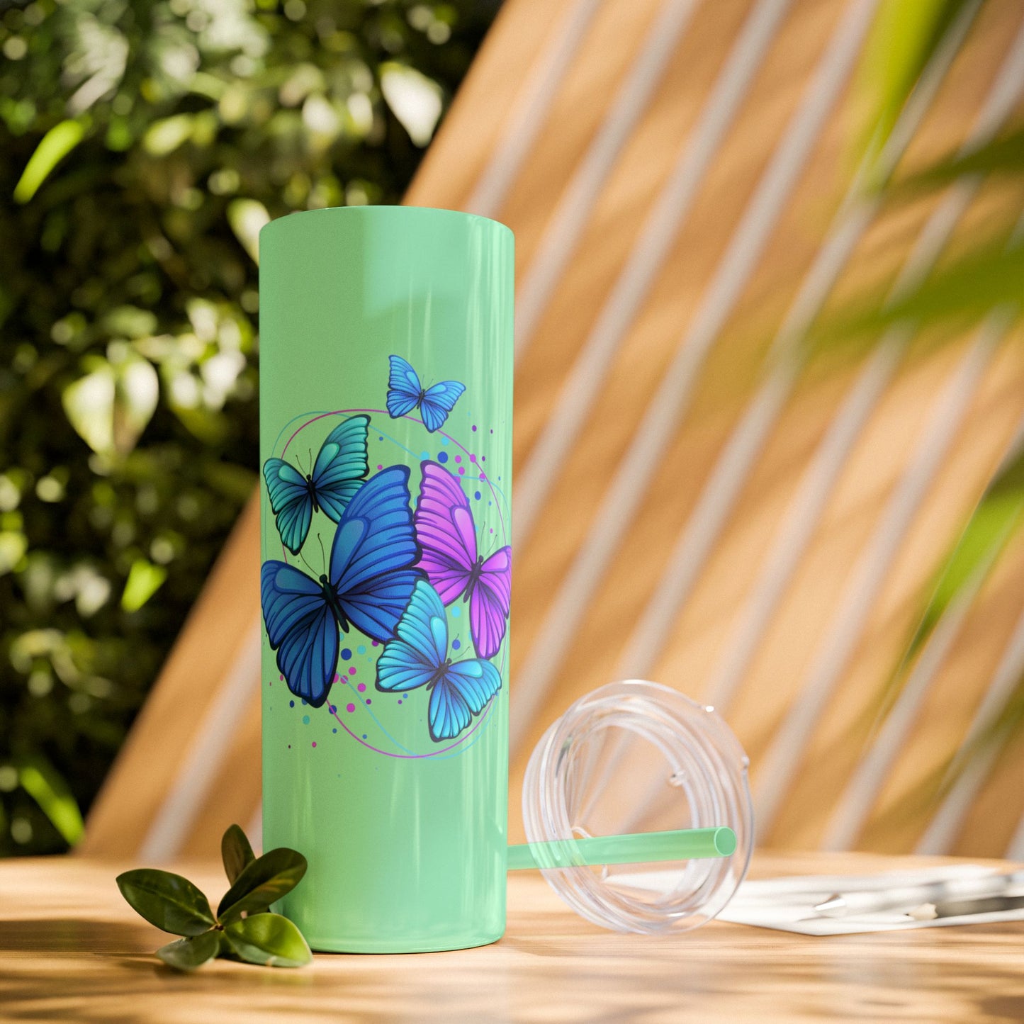 Butterfly Design Skinny Tumbler with Straw - 20oz Travel Mug