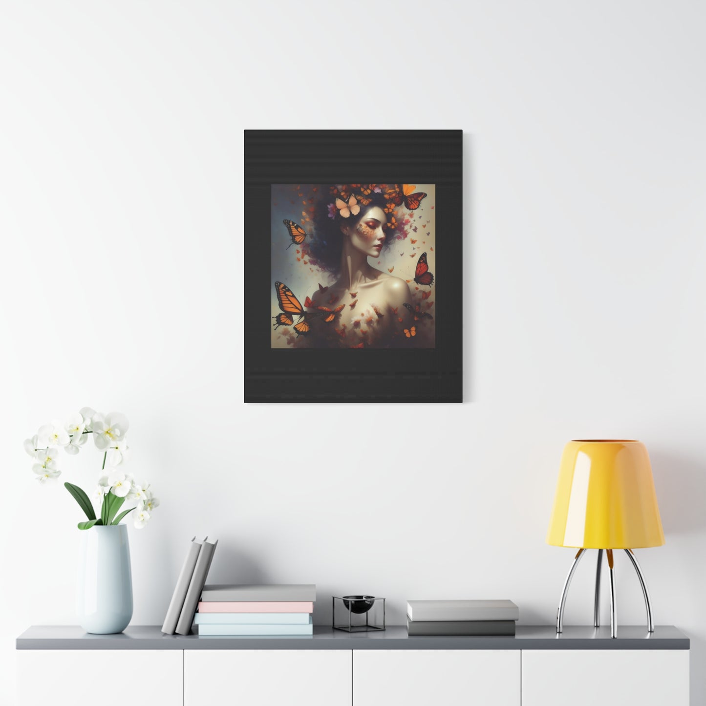 Canvas Wall Art - Butterfly Woman Print, Floral Home Decor, Unique Gift for Nature Lovers, Birthday Decoration, Whimsical Art