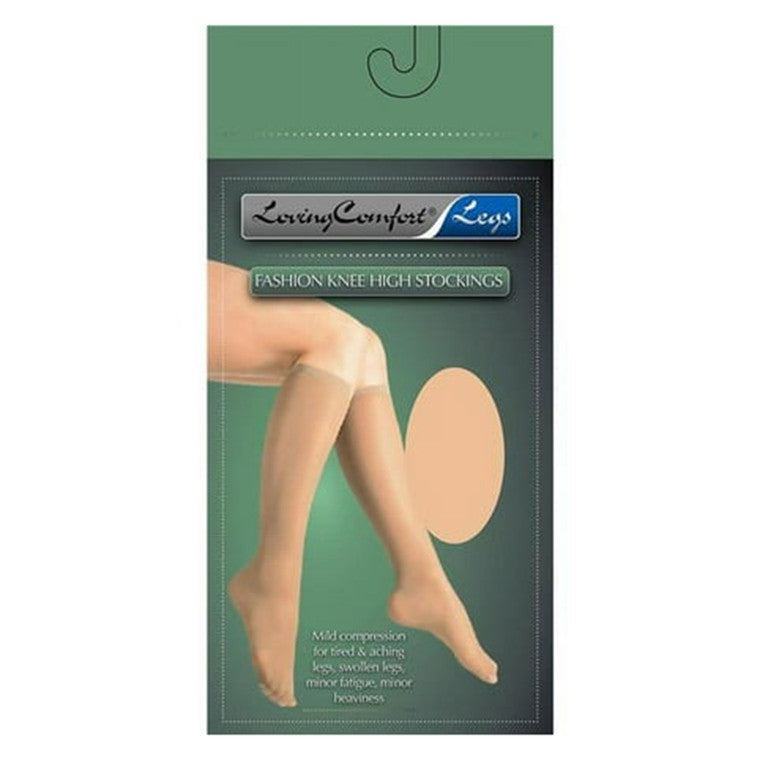 Loving Comfort Sheer Stockings Knee High Closed Toe Womens 8-15Mmhg Beige Medium
