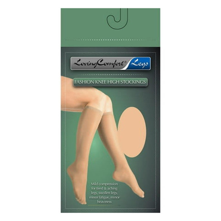 Loving Comfort Sheer Stockings Knee High Closed Toe Women 20-30Mmhg Black Medium