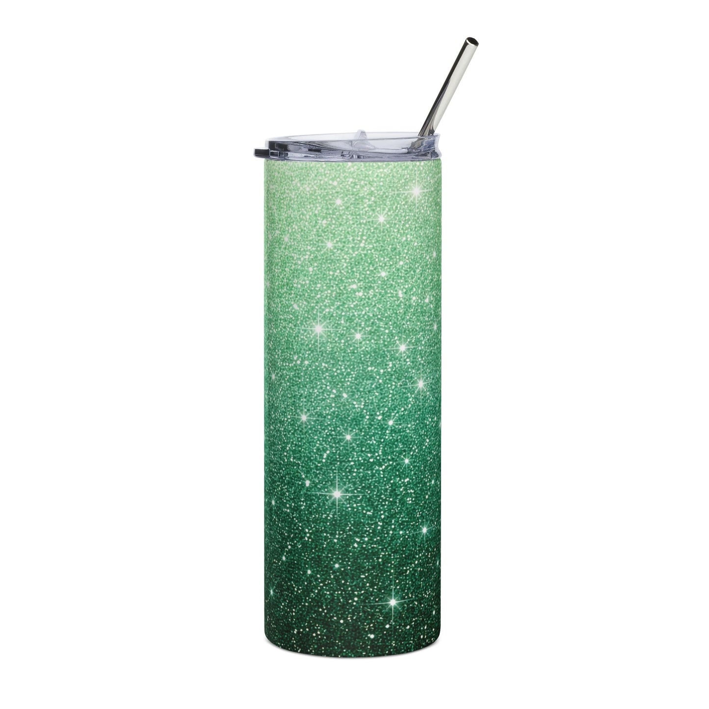Sparkling Emerald Ombre Tumbler — 20oz Stainless Steel Glitter Water Bottle