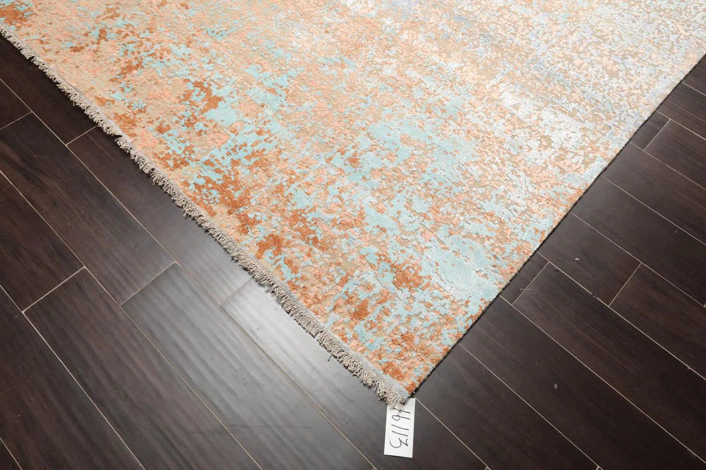 8x10 Aqua, Tan Hand Knotted Sherpa Wool & Silk Modern & Contemporary Oriental Area Rug-1