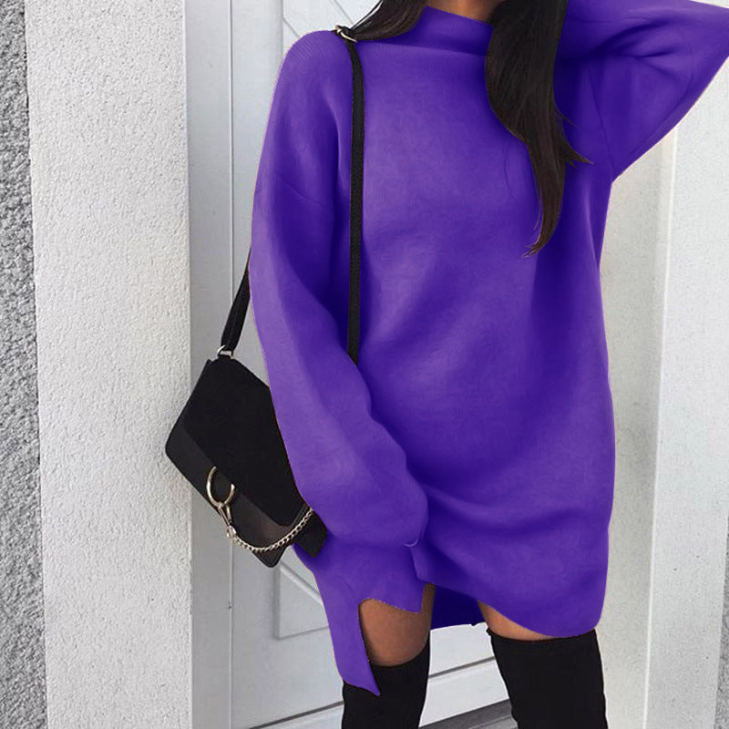 Sexy High Neck Long Sleeve Comfortable Slit Sweatshirt