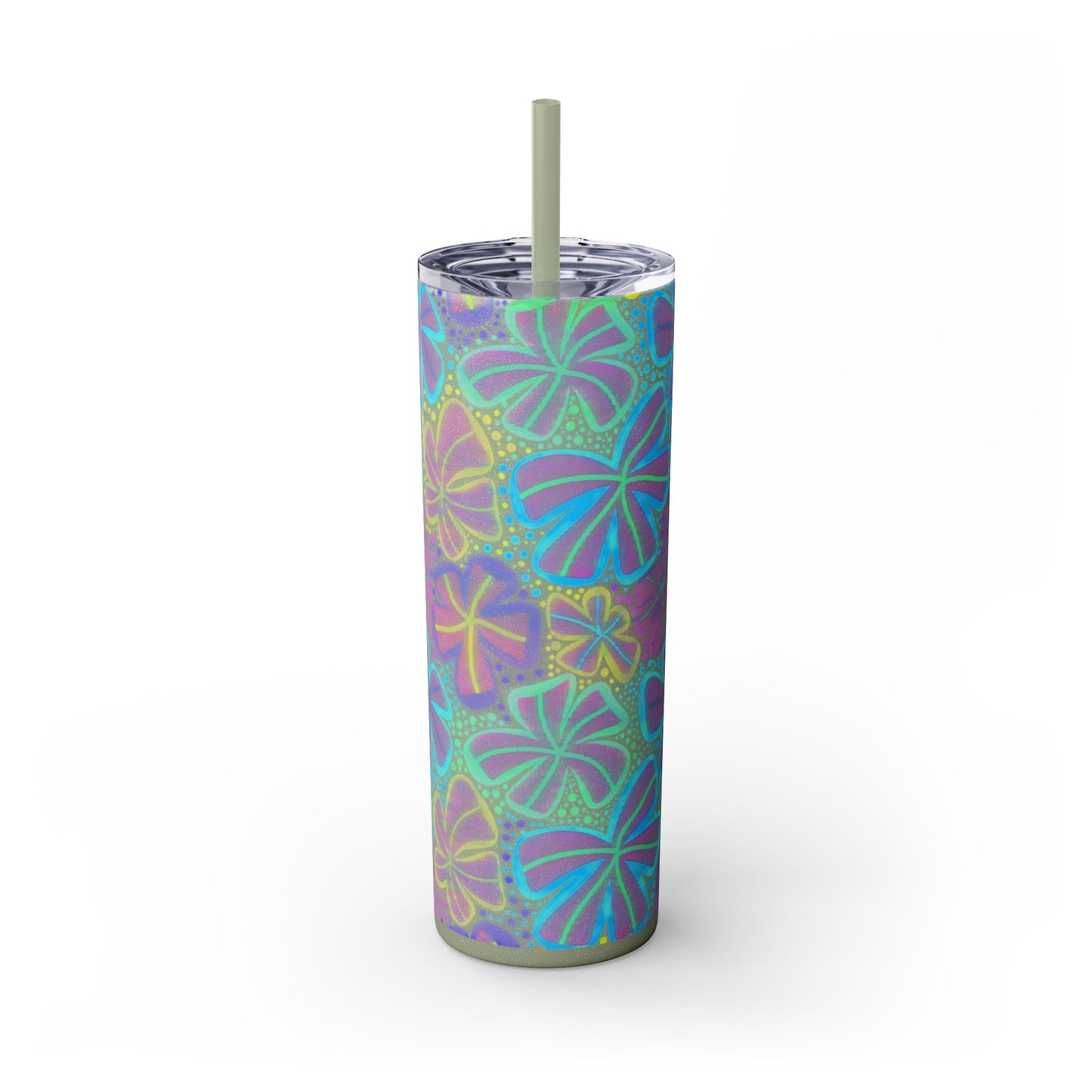Pastel Butterfly Tumbler, 20oz Drinkware, Spring Decor, Cute Gift for Her, Eco-Friendly Cup, Floral Water Bottle