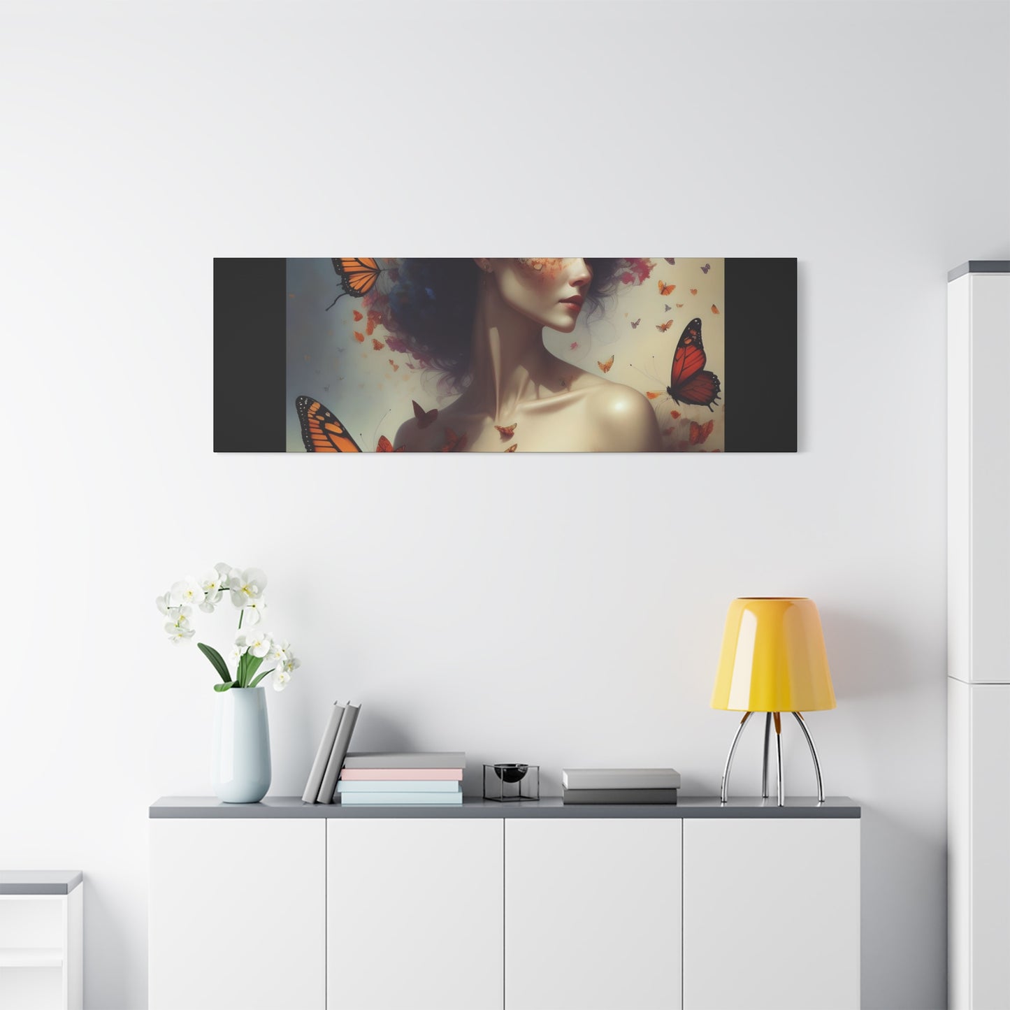 Canvas Wall Art - Butterfly Woman Print, Floral Home Decor, Unique Gift for Nature Lovers, Birthday Decoration, Whimsical Art
