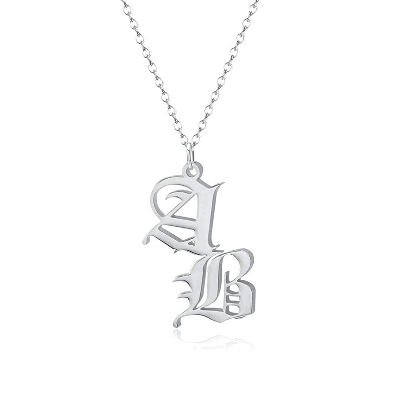 Vintage Old English Double Initial Letter Pendant Necklace Jewelry For Women Custom