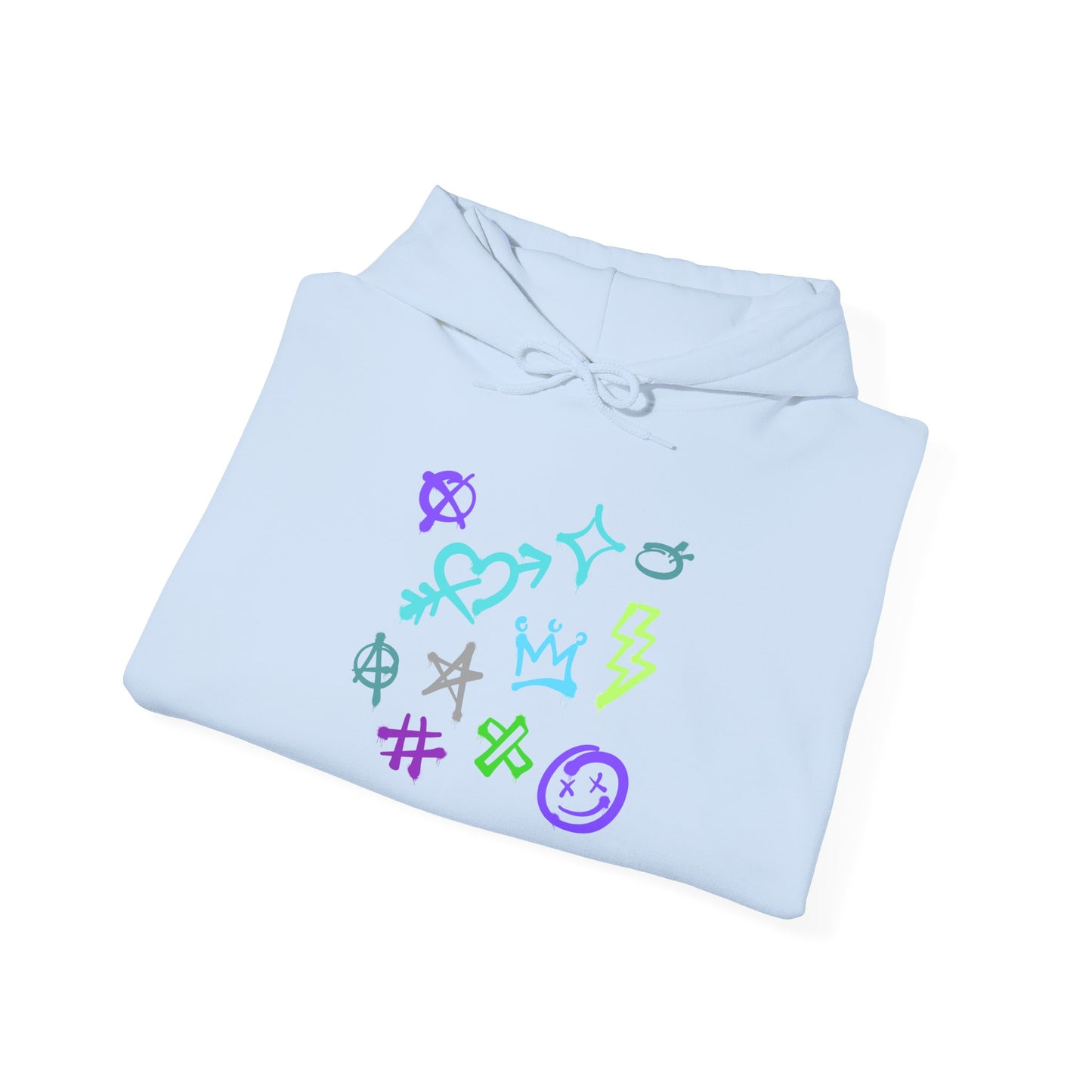 Colorful Unisex Heavy Blend Hooded Sweatshirt with Unique Symbols