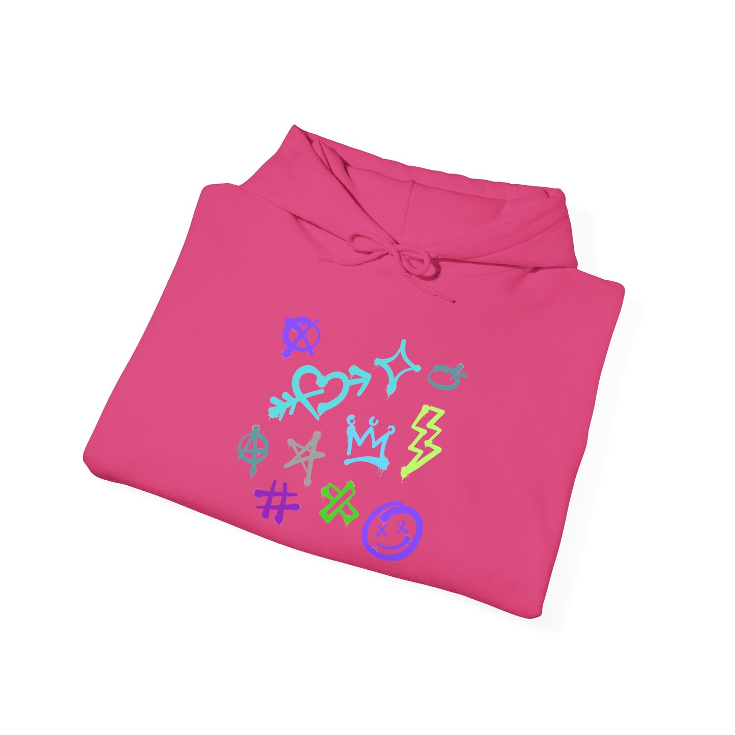 Colorful Unisex Heavy Blend Hooded Sweatshirt with Unique Symbols