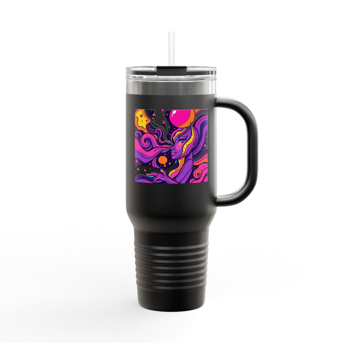 Vibrant Insulated Travel Mug, 40oz - Perfect for Outdoor Adventures, Road Trips, and Coffee Lovers, Colorful Art Design, Reusable Drinkware