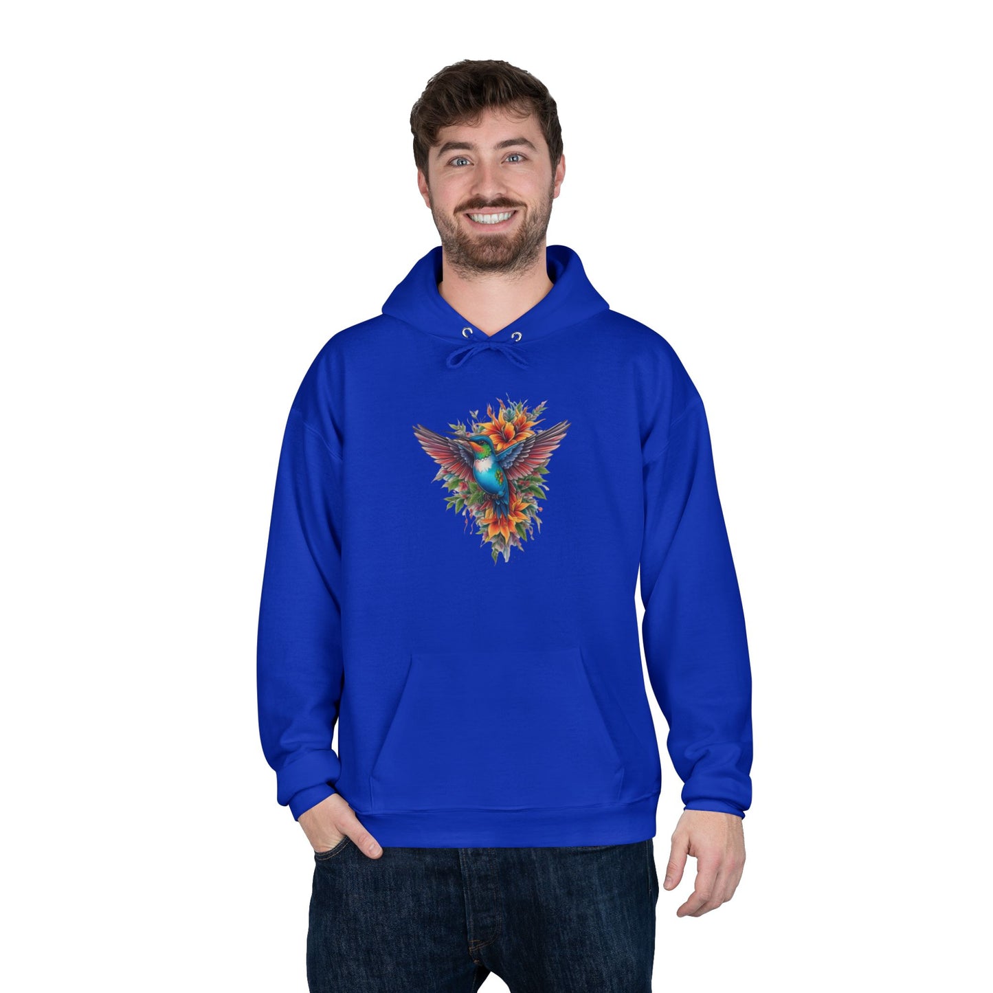Vibrant Hummingbird Hoodie, Eco-Friendly Pullover, Perfect Gift for Nature Lovers, Spring Fashion, Unique Floral Design