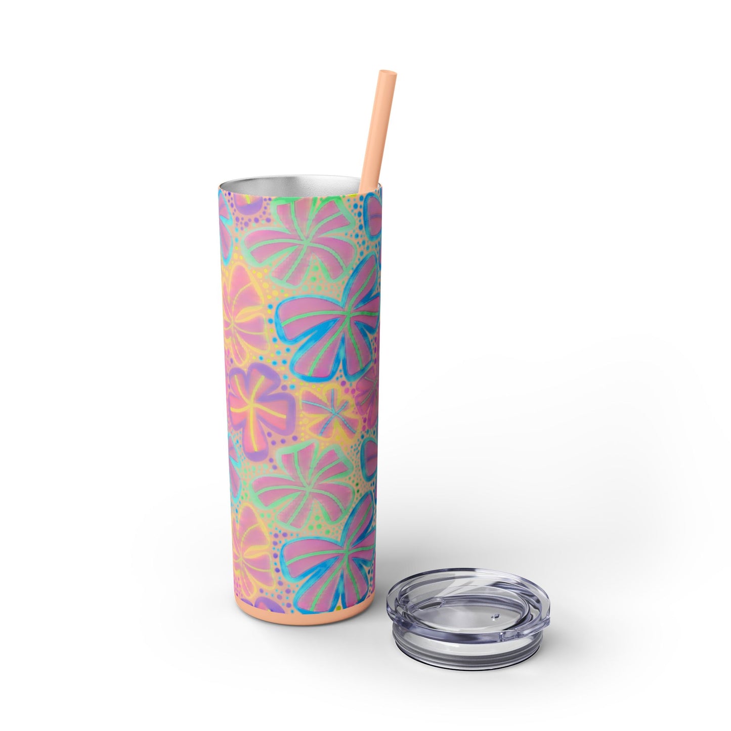 Pastel Butterfly Tumbler, 20oz Drinkware, Spring Decor, Cute Gift for Her, Eco-Friendly Cup, Floral Water Bottle