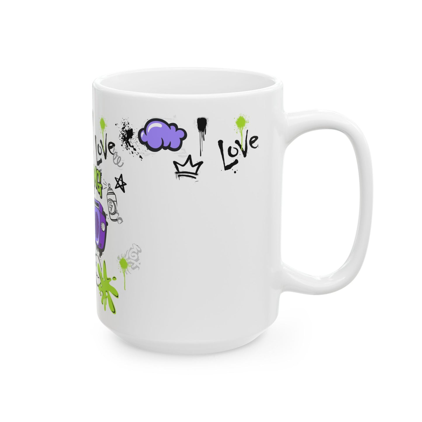 Trendy LOVE Graffiti Ceramic Mug, Unique Gift for Teens, Street Art Coffee Cup, Fun Drinkware for Birthdays, Cool Personalized Cup
