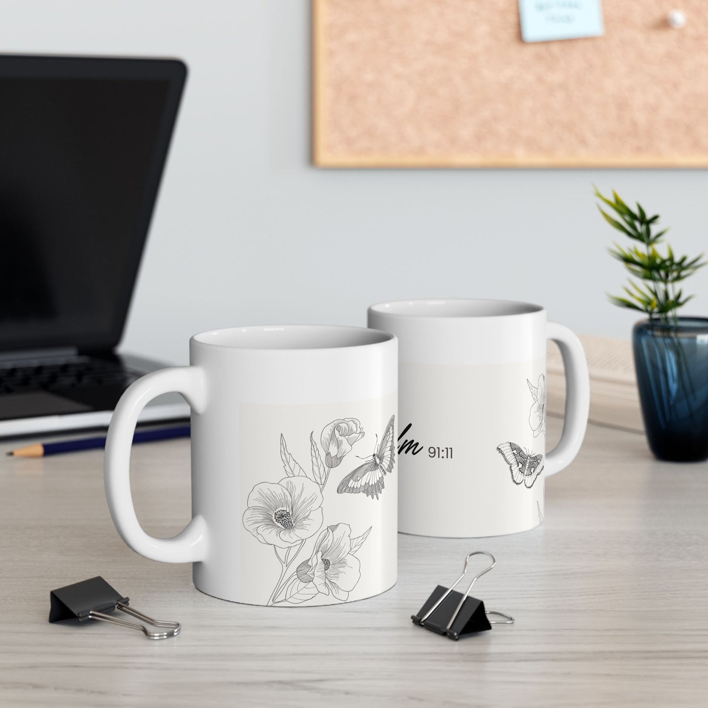 Inspirational Ceramic Mug with Psalm 91:11 Design, Gift for Friends, Home Decor, Tea & Coffee Lovers, Inspirational Quote