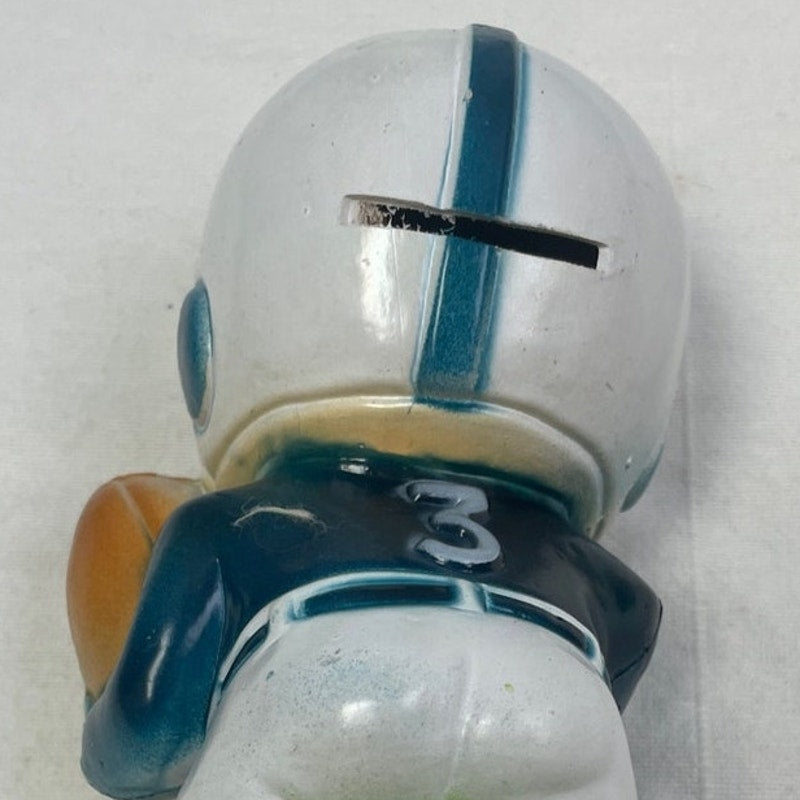 Vintage 1980s Plastic Football Player Boy #3 Jersey Coin Bank Made In Hong Kong