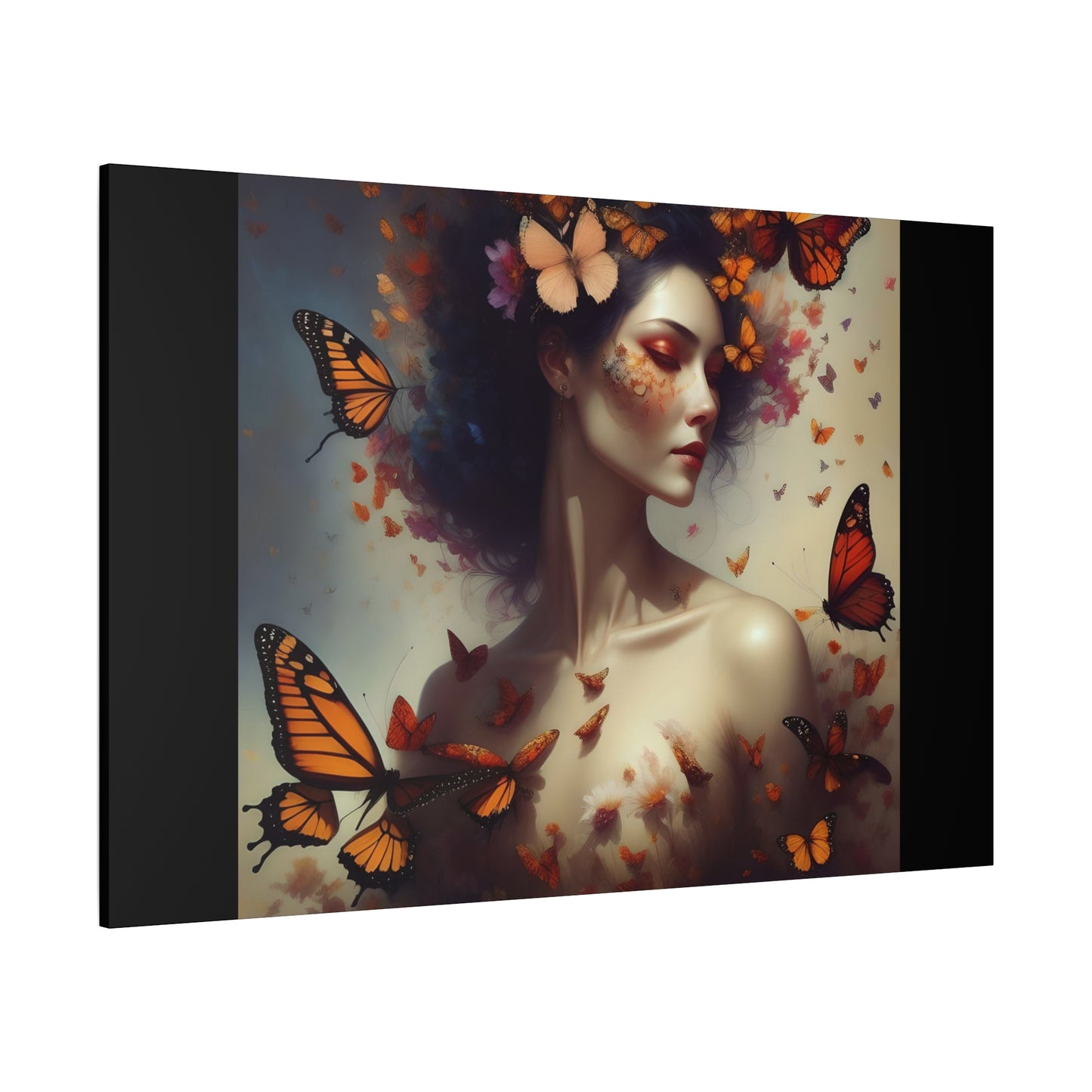 Canvas Wall Art - Butterfly Woman Print, Floral Home Decor, Unique Gift for Nature Lovers, Birthday Decoration, Whimsical Art