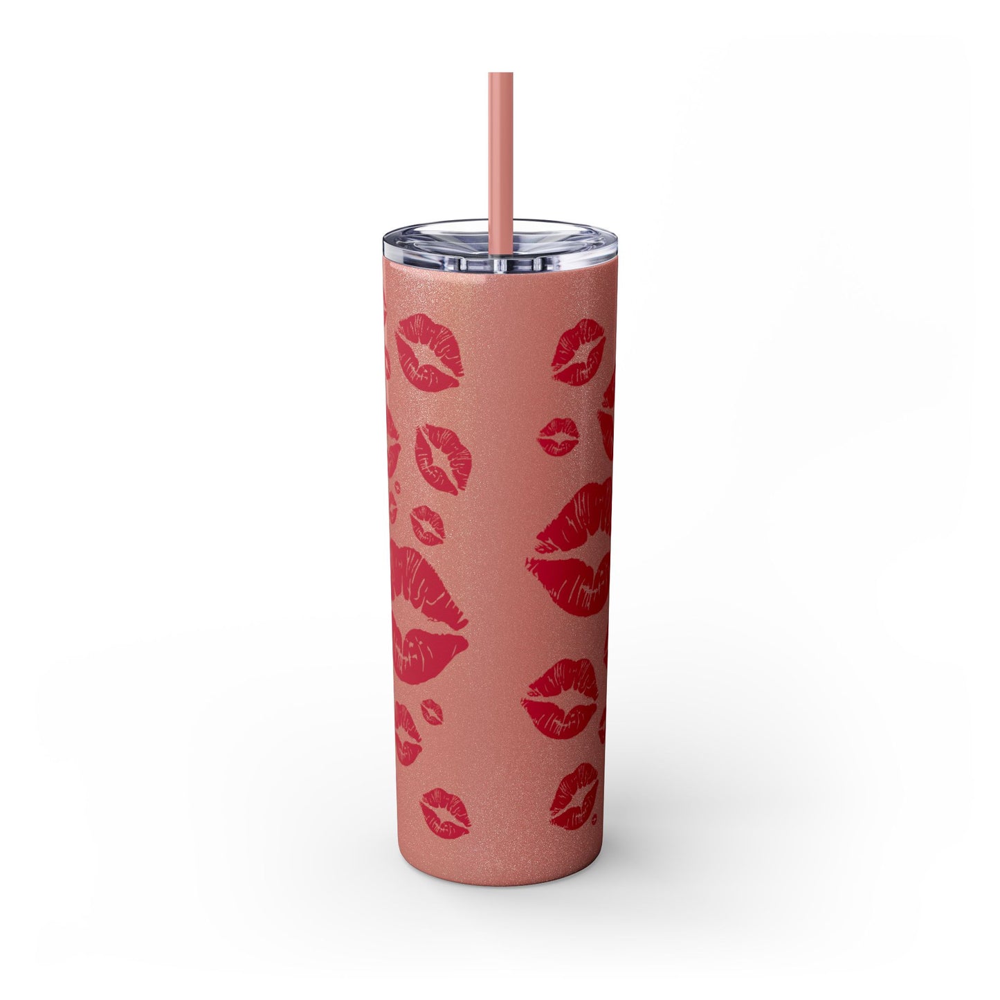 Red Lips Kiss Mark Skinny Tumbler, 20oz | Kiss Print Drinkware | Cute Gift for Her | Travel Mug | Valentine's Day, Wedding Favor
